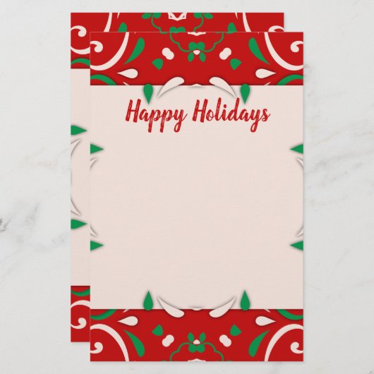 Eleganter Rot Grün Weiße Weihnachten Grenz Happy H Briefpapier (Vorne/Hinten)