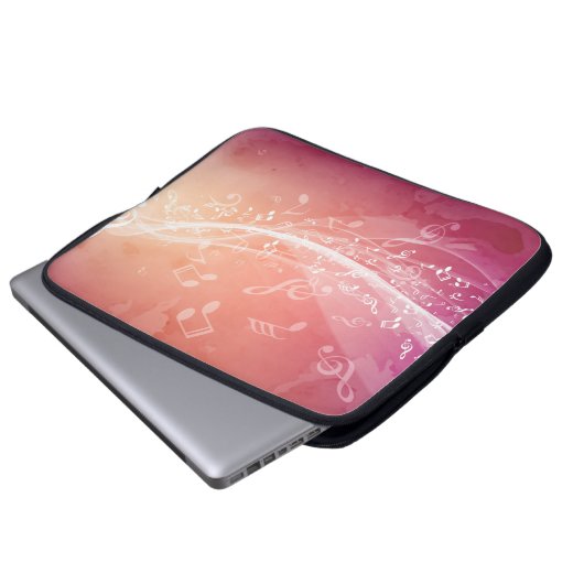 Eleganter Rot-Orange-Musiknoten Hintergrund Laptopschutzhülle (Vorne Knopf)