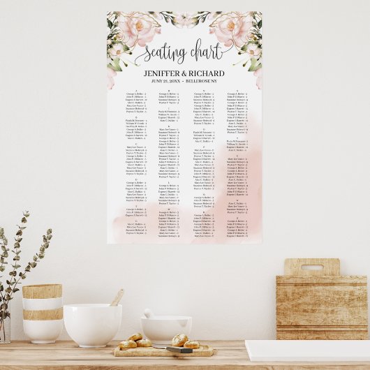 Eleganter, rot-rosa, alphabetischer Sitz Poster (Küche)