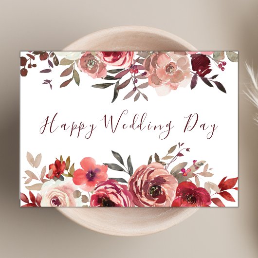 Eleganter Rot-Rot-Rosa-Flora-Chic Happy Wedding Da Karte
