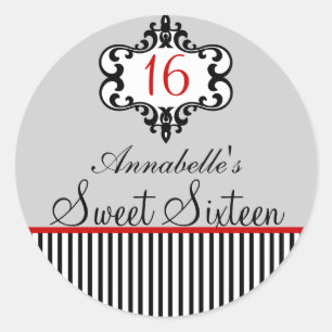 Eleganter Rot & Schwarz Chic Sweet 16 Aufkleber