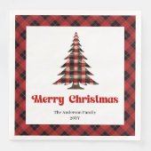 Eleganter Rot-Schwarzer Tartan-Weihnachtsbaum Serv Serviette (Vorderseite)