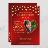 Eleganter Rot und Gold 2025 Abschluss Einladung (Vorne/Hinten)