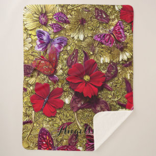 Eleganter Rot- und Gold-Blume Personalisierter Nam Sherpadecke