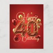 Eleganter Rot und Gold gestreift 40. Geburtstag Postkarte (Vorderseite)