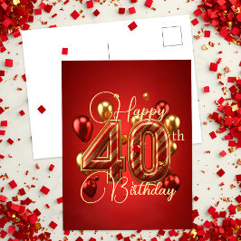 Eleganter Rot und Gold gestreift 40. Geburtstag Postkarte