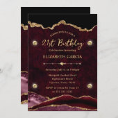 Eleganter Rot und Gold Glitzer Agate 21. Geburtsta Einladung (Vorne/Hinten)