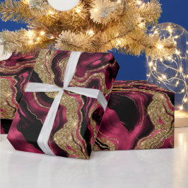Eleganter Rot- und Gold-Glitzer Agate Birthday Geschenkpapier