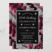 Eleganter Rot- und Silberner Glitzer Agate 60. Geb Einladung (Vorne/Hinten)