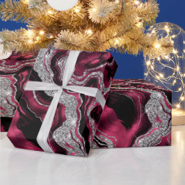 Eleganter Rot- und Silberner Glitzer Agate Birthda Geschenkpapier