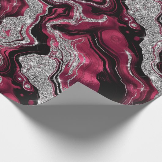 Eleganter Rot- und Silberner Glitzer Agate Birthda Geschenkpapier (Ecke)