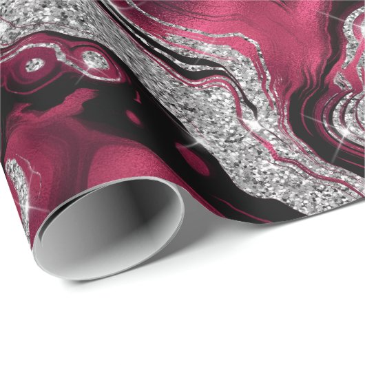 Eleganter Rot- und Silberner Glitzer Agate Birthda Geschenkpapier (Rolleneckpunkt)