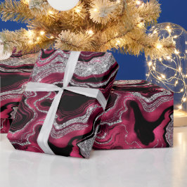 Eleganter Rot- und Silberner Glitzer Agate Birthda Geschenkpapier