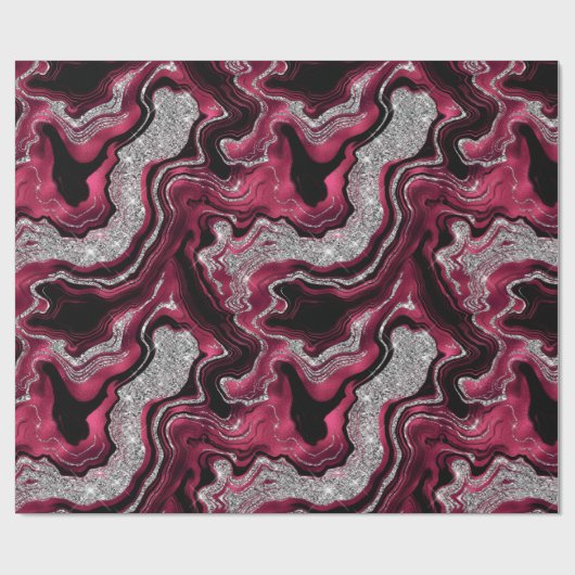 Eleganter Rot- und Silberner Glitzer Agate Birthda Geschenkpapier (Flach)