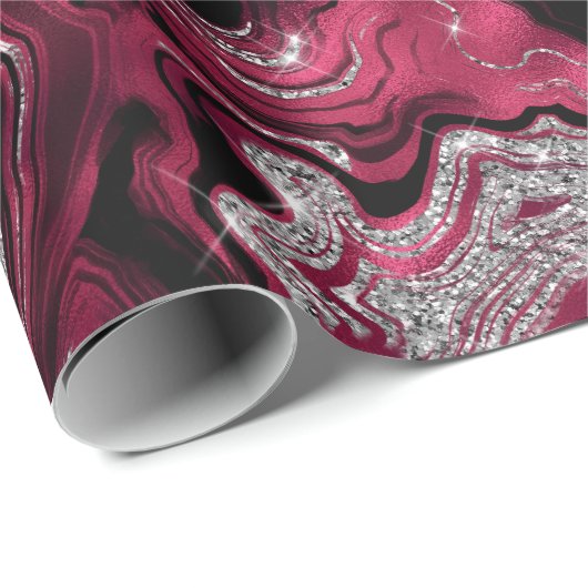 Eleganter Rot- und Silberner Glitzer Agate Birthda Geschenkpapier (Rolleneckpunkt)