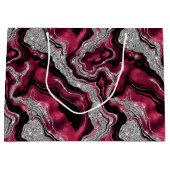 Eleganter Rot- und Silberner Glitzer Agate Birthda Große Geschenktüte (Vorderseite)