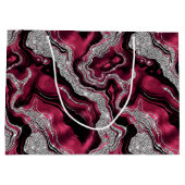 Eleganter Rot- und Silberner Glitzer Agate Birthda Große Geschenktüte (Rückseite)