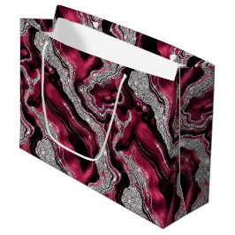 Eleganter Rot- und Silberner Glitzer Agate Birthda Große Geschenktüte