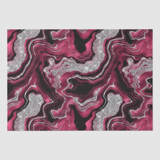 Eleganter Rot- und Silberner Glitzer Agate Birthda Seidenpapier (Vorderseite)