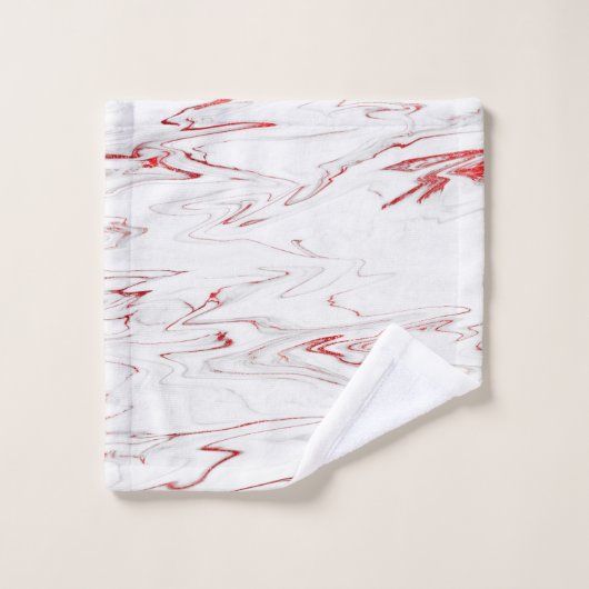 Eleganter Rot-Weiß-Imitat-Marmor Badhandtuch Set (Waschlappen)