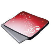 Eleganter Rot-Weiß-Musiknoten Hintergrund Laptopschutzhülle (Vorne Knopf)