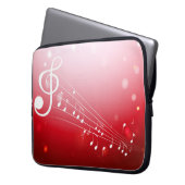 Eleganter Rot-Weiß-Musiknoten Hintergrund Laptopschutzhülle (Vorderseite Links)