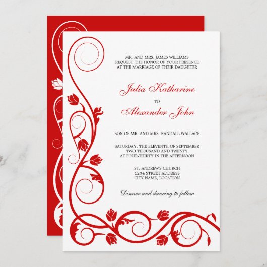 Eleganter Rot-Weiß-Wirbel Einladung (Vorne/Hinten)