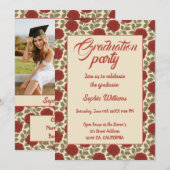 Eleganter Rote Rose Abschluss Einladung mit Fotos (Vorne/Hinten)