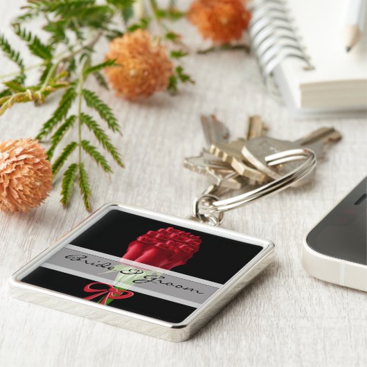 Eleganter Rote Rose Wedding Schlüsselanhänger (Seite)