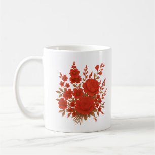 Eleganter roter Blumenstrauß mit romantischen Rose Kaffeetasse
