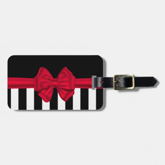 Eleganter, roter Bogen schwarze Streifen Gepäckanhänger (Vorderseite horizontal)