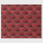 Eleganter roter floraler Metallic Streifen Geschenkpapier (Flach)