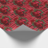 Eleganter roter floraler Metallic Streifen Geschenkpapier (Ecke)