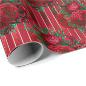 Eleganter roter floraler Metallic Streifen Geschenkpapier (Rolleneckpunkt)