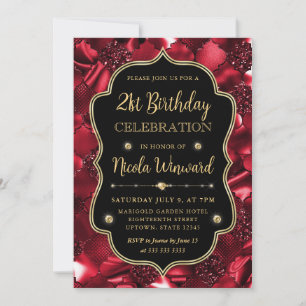Eleganter roter Glitter-Vintage-Rahmen Geburtstag Einladung