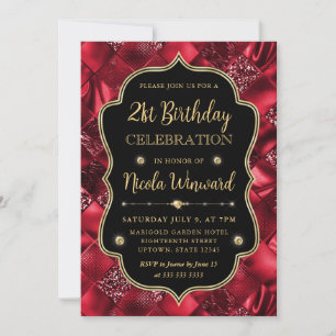 Eleganter roter Glitter-Vintage-Rahmen Geburtstag Einladung