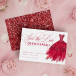 Eleganter Roter Glitzer Chic Dress Quinceanera Save The Date<br><div class="desc">Eleganter Roter Glitzer Chic Dress Quinceanera Save the Date</div>