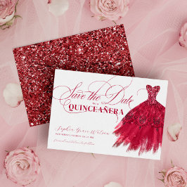 Eleganter Roter Glitzer Chic Dress Quinceanera Save The Date