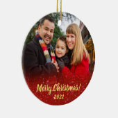 Eleganter Roter Glitzer Familie 2 Foto Weihnachten Keramik Ornament (Rechts)