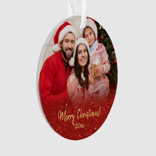 Eleganter Roter Glitzer Familienname 2 Foto Weihna Ornament (Vorderseite)