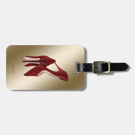Eleganter Roter Glitzer High Heels - Personalisier Gepäckanhänger (Vorderseite horizontal)