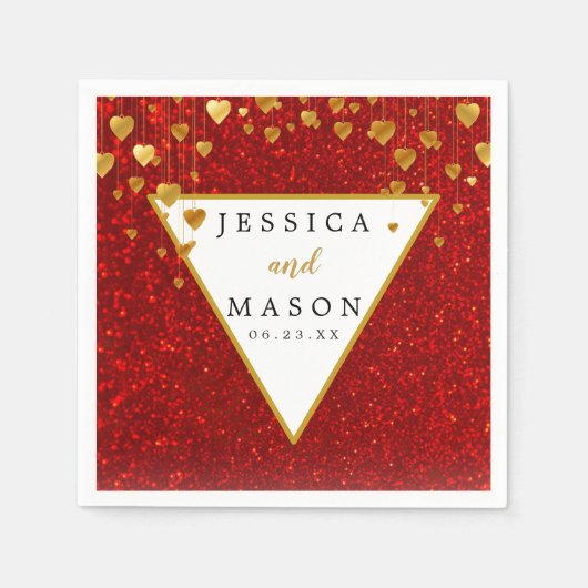 Eleganter Roter Glitzer Hochzeitscocktail Napkin Serviette (Vorderseite)