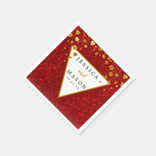 Eleganter Roter Glitzer Hochzeitscocktail Napkin Serviette (Ecke)