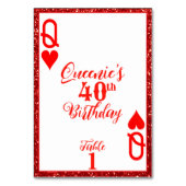 Eleganter Roter Glitzer Königin der Herzen Geburts Tischnummer (Rückseite)