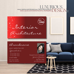 Eleganter Roter Glitzer mit Logos und Foto Visitenkarte