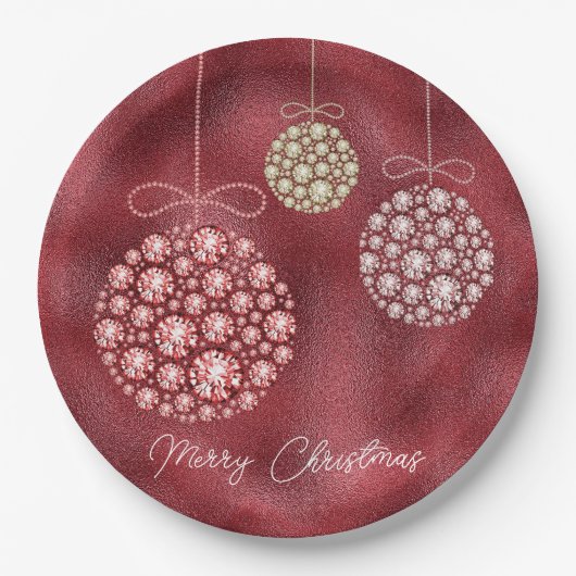Eleganter Roter Glitzer Ornaments Frohe Weihnachte Pappteller (Vorderseite)