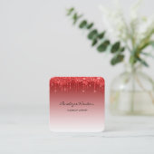Eleganter Roter Glitzer Tropfen Makeup Artist Quadratische Visitenkarte (Stehend Vorderseite)