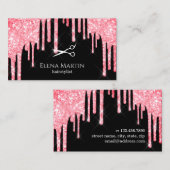 Eleganter Roter Glitzer Tropfen Schere Friseur Visitenkarte (Vorne/Hinten)