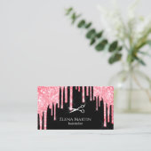 Eleganter Roter Glitzer Tropfen Schere Friseur Visitenkarte (Stehend Vorderseite)