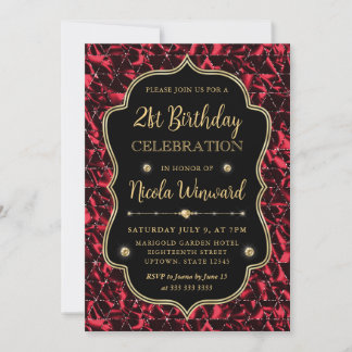 Eleganter Roter Glitzer Vintag Frame Geburtstag Einladung